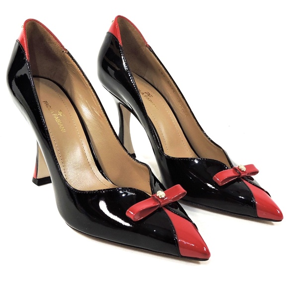PAOLA FABIANI 🇮🇹 WOMEN'S BLACK PATENT LEATHER FASHION PUMPS - Picture 2 of 8